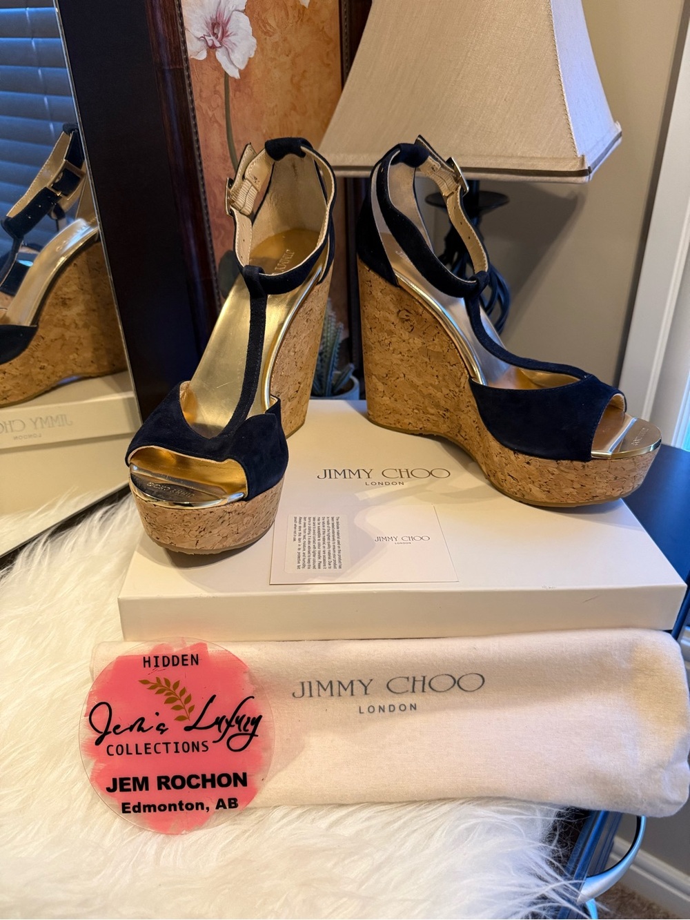🌸Jimmy Choo Black Suede Cork Platform Wedge Sandals🌸